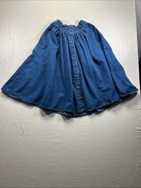 Vintage Classic Blue Denim Circle Skirt with Front Buttons